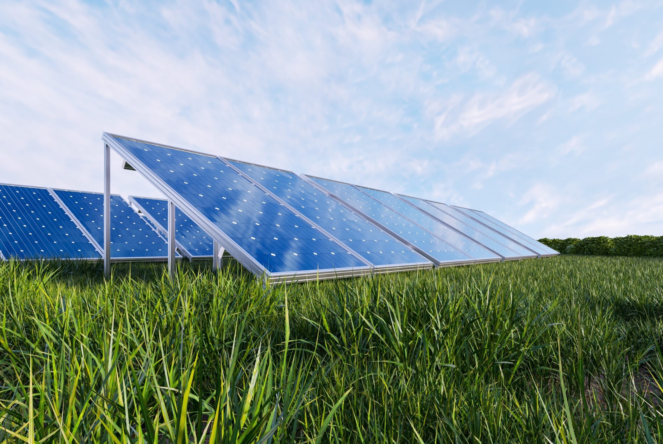 Solar power panel on sky background,3D rendering